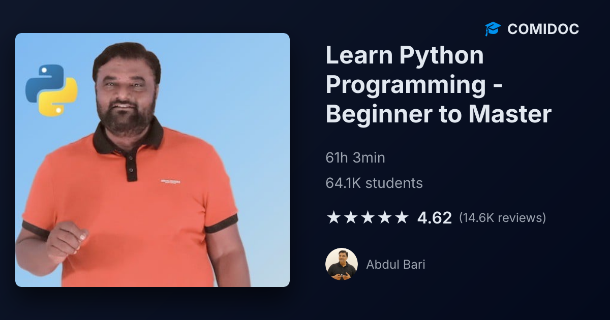 Learn Python Programming - Beginner to Master - Review & Rating | Comidoc